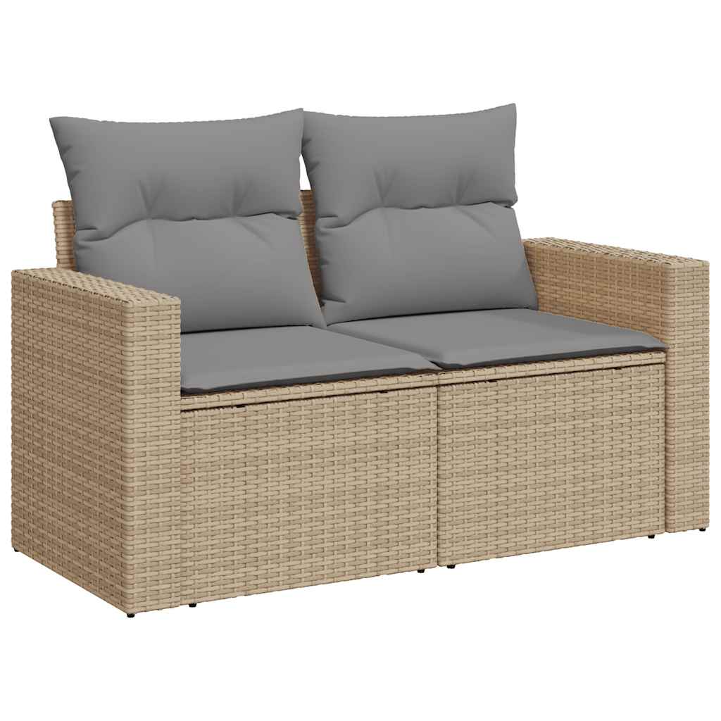 9-tlg. Garten-Sofagarnitur mit Kissen Beige Poly Rattan Akazie