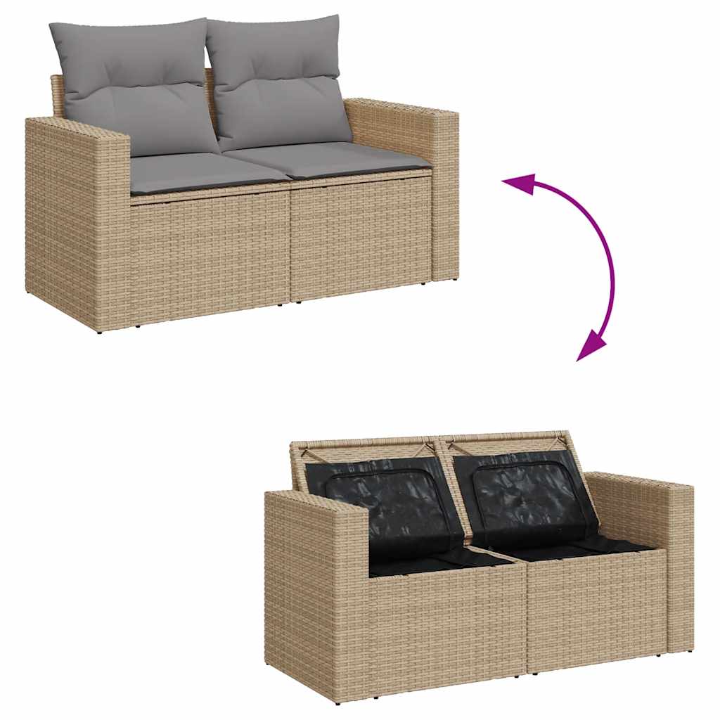 9-tlg. Garten-Sofagarnitur mit Kissen Beige Poly Rattan Akazie