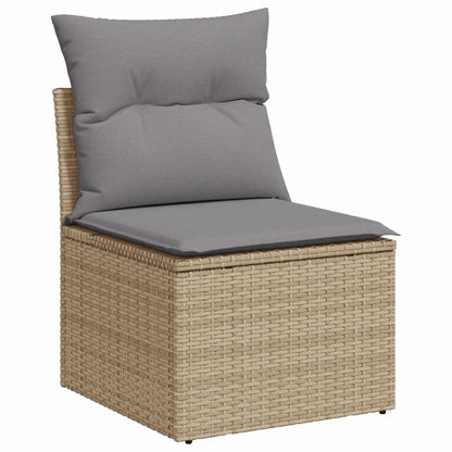 6-tlg. Garten-Sofagarnitur mit Kissen Beige Poly Rattan Akazie