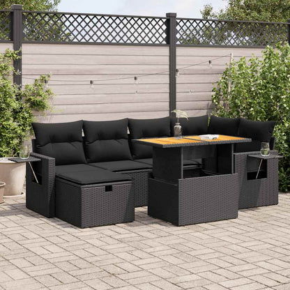 8-tlg. Garten-Sofagarnitur mit Kissen Schwarz Poly Rattan