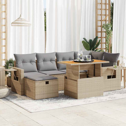 8-tlg. Garten-Sofagarnitur mit Kissen Beige Poly Rattan Akazie