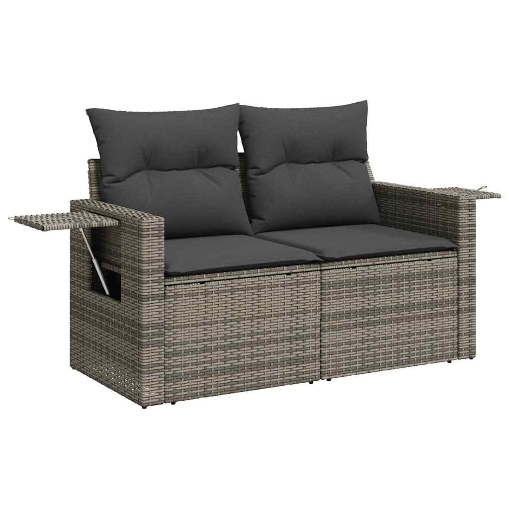 8-tlg. Garten-Sofagarnitur mit Kissen Grau Poly Rattan Akazie