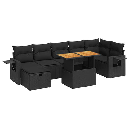 5tlg. Garten-Sofagarnitur mit Kissen Schwarz Poly Rattan Akazie