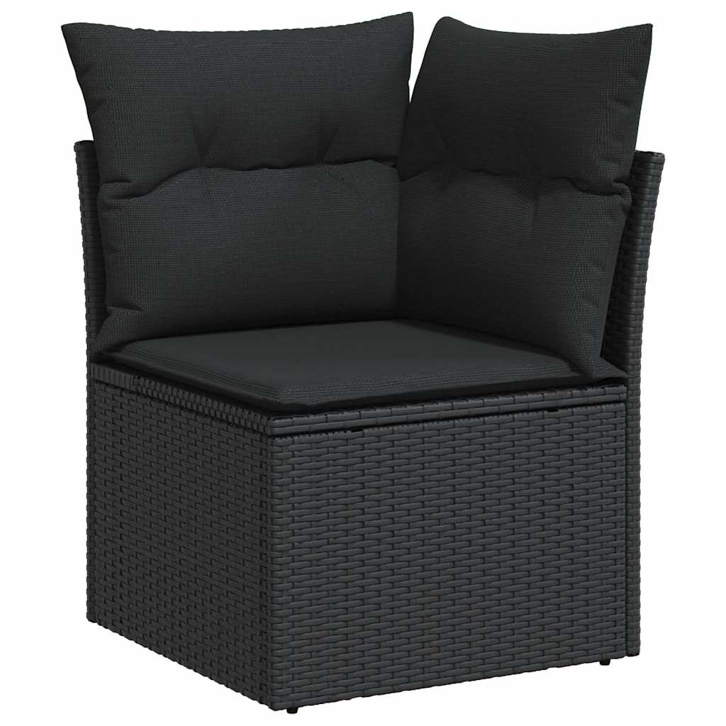 5tlg. Garten-Sofagarnitur mit Kissen Schwarz Poly Rattan Akazie