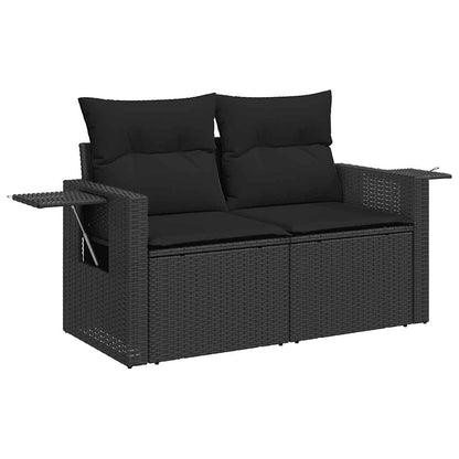 5tlg. Garten-Sofagarnitur mit Kissen Schwarz Poly Rattan Akazie