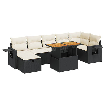 5tlg. Garten-Sofagarnitur mit Kissen Schwarz Poly Rattan Akazie