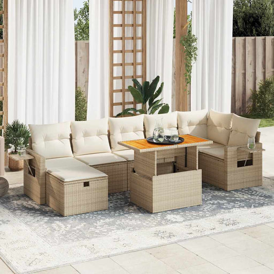 5-tlg. Garten-Sofagarnitur mit Kissen Beige Poly Rattan Akazie