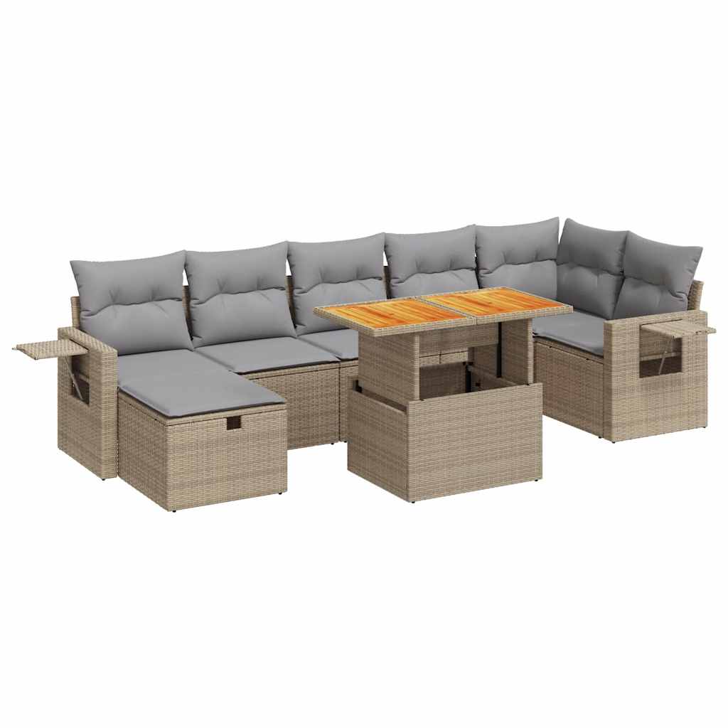 5-tlg. Garten-Sofagarnitur mit Kissen Beige Poly Rattan Akazie