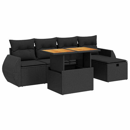 6-tlg. Garten-Sofagarnitur mit Kissen Schwarz Poly Rattan