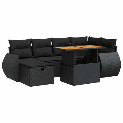 8-tlg. Garten-Sofagarnitur mit Kissen Schwarz Poly Rattan