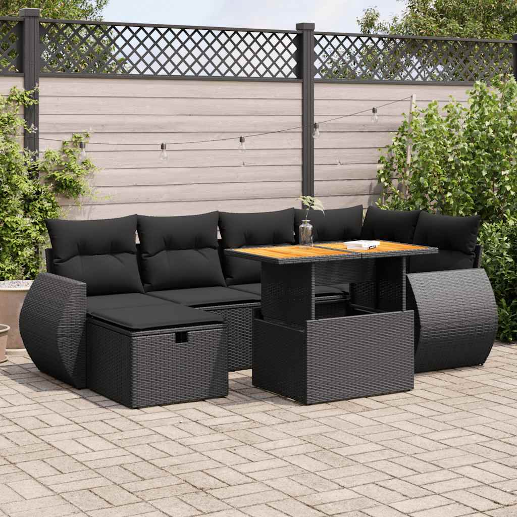 8-tlg. Garten-Sofagarnitur mit Kissen Schwarz Poly Rattan