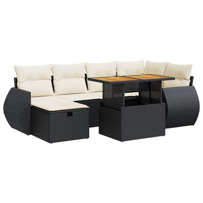 8-tlg. Garten-Sofagarnitur mit Kissen Schwarz Poly Rattan