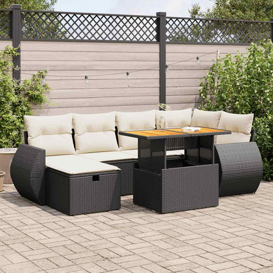 8-tlg. Garten-Sofagarnitur mit Kissen Schwarz Poly Rattan