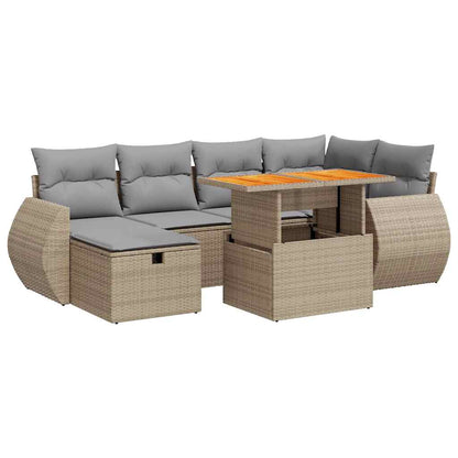 8-tlg. Garten-Sofagarnitur mit Kissen Beige Poly Rattan Akazie