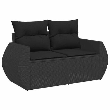 5tlg. Garten-Sofagarnitur mit Kissen Schwarz Poly Rattan Akazie