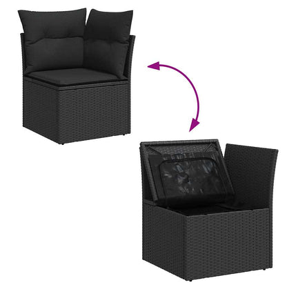 5tlg. Garten-Sofagarnitur mit Kissen Schwarz Poly Rattan Akazie