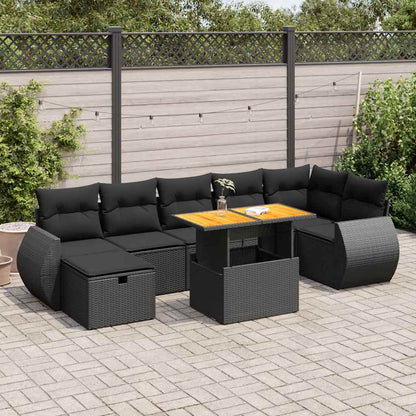 5tlg. Garten-Sofagarnitur mit Kissen Schwarz Poly Rattan Akazie