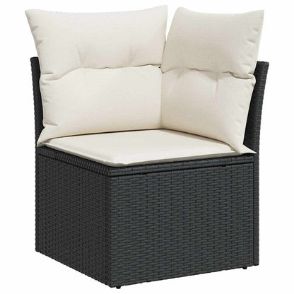 5tlg. Garten-Sofagarnitur mit Kissen Schwarz Poly Rattan Akazie