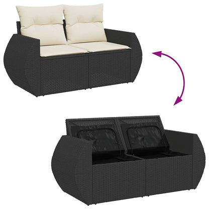 5tlg. Garten-Sofagarnitur mit Kissen Schwarz Poly Rattan Akazie