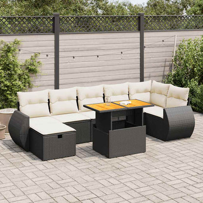 5tlg. Garten-Sofagarnitur mit Kissen Schwarz Poly Rattan Akazie