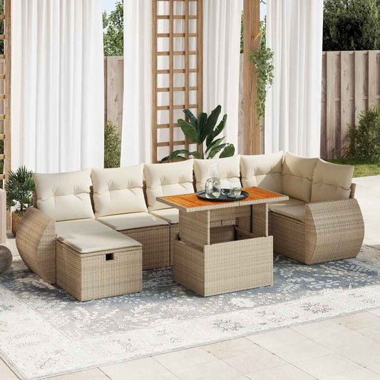 5-tlg. Garten-Sofagarnitur mit Kissen Beige Poly Rattan Akazie