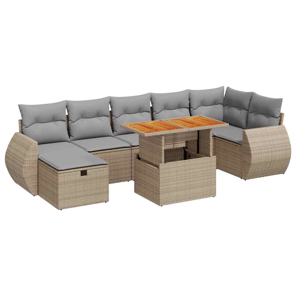 5-tlg. Garten-Sofagarnitur mit Kissen Beige Poly Rattan Akazie