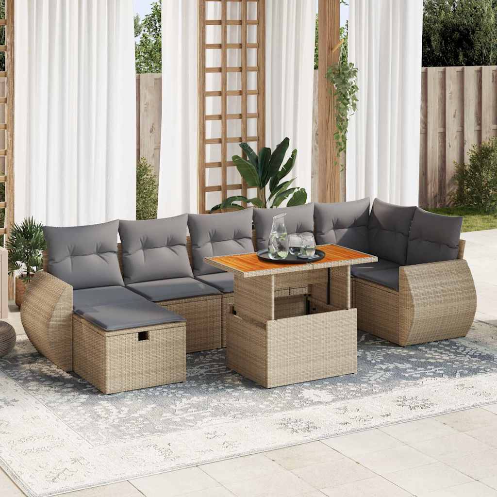 5-tlg. Garten-Sofagarnitur mit Kissen Beige Poly Rattan Akazie