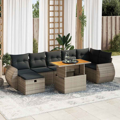 5-tlg. Garten-Sofagarnitur mit Kissen Grau Poly Rattan Akazie