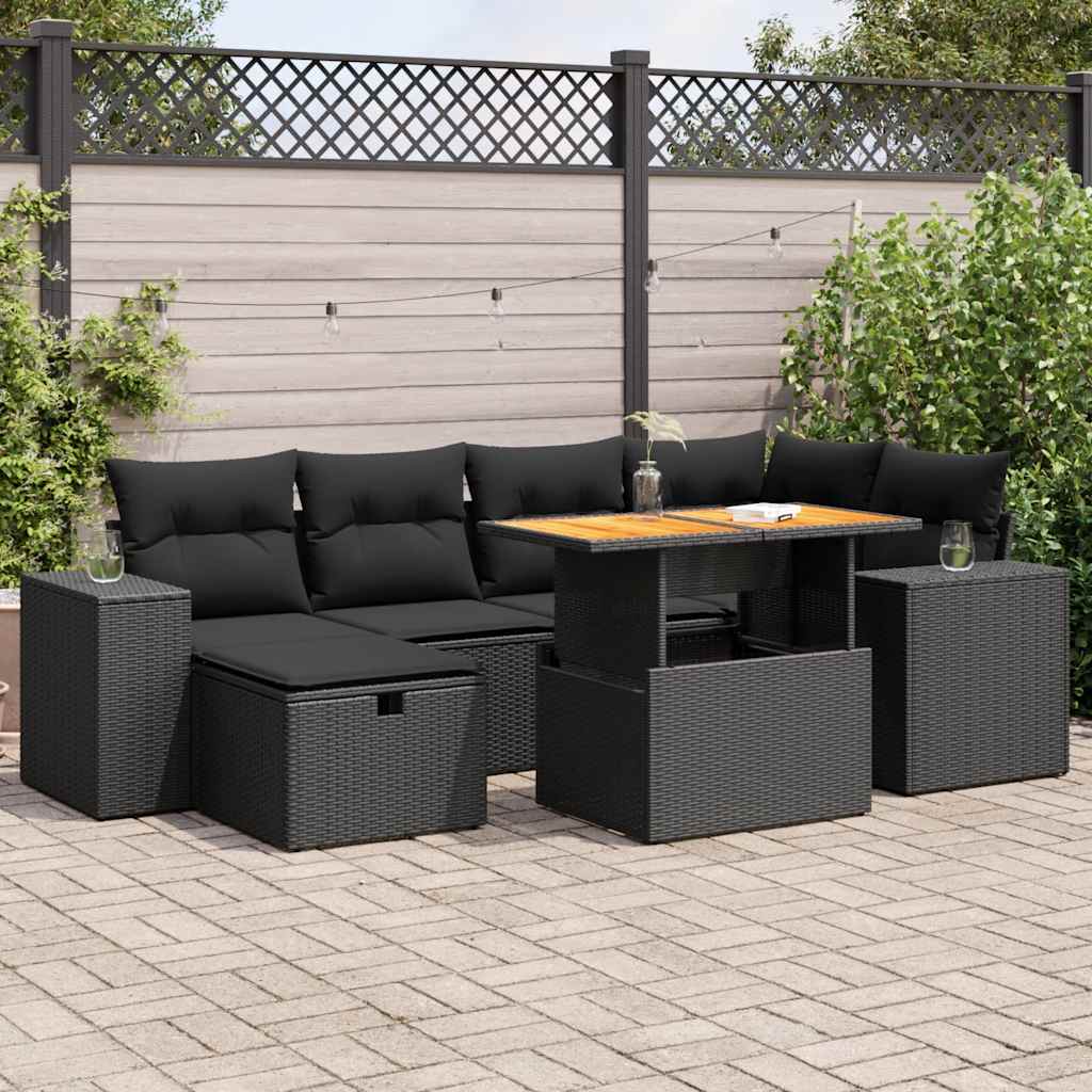 8-tlg. Garten-Sofagarnitur mit Kissen Schwarz Poly Rattan