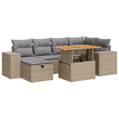 8-tlg. Garten-Sofagarnitur mit Kissen Beige Poly Rattan Akazie