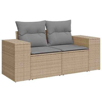 8-tlg. Garten-Sofagarnitur mit Kissen Beige Poly Rattan Akazie