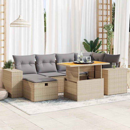 8-tlg. Garten-Sofagarnitur mit Kissen Beige Poly Rattan Akazie