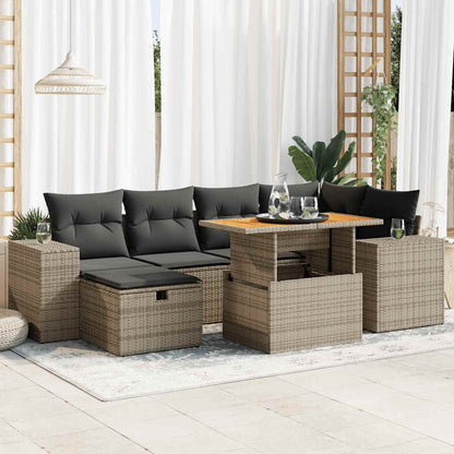 8-tlg. Garten-Sofagarnitur mit Kissen Grau Poly Rattan Akazie