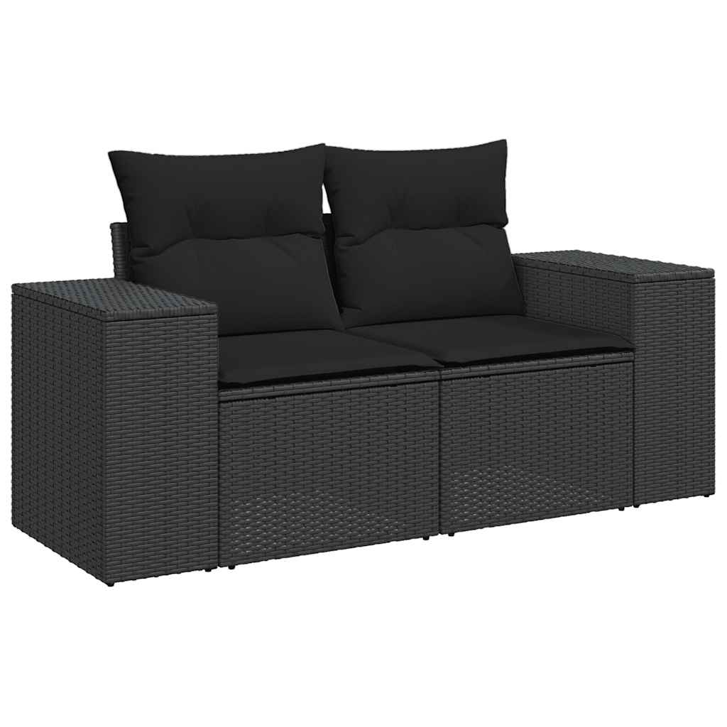 5tlg. Garten-Sofagarnitur mit Kissen Schwarz Poly Rattan Akazie