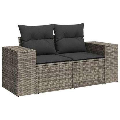 5-tlg. Garten-Sofagarnitur mit Kissen Grau Poly Rattan Akazie