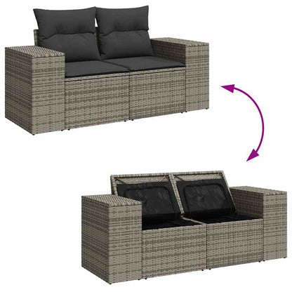 9-tlg. Garten-Sofagarnitur mit Kissen Grau Poly Rattan Akazie