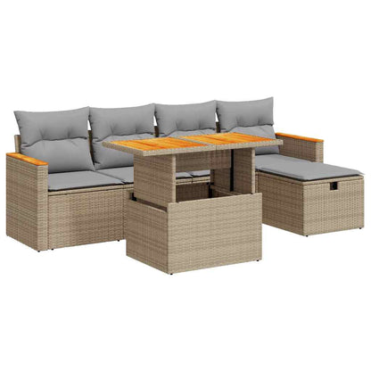 6-tlg. Garten-Sofagarnitur mit Kissen Beige Poly Rattan