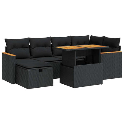 8-tlg. Garten-Sofagarnitur mit Kissen Schwarz Poly Rattan