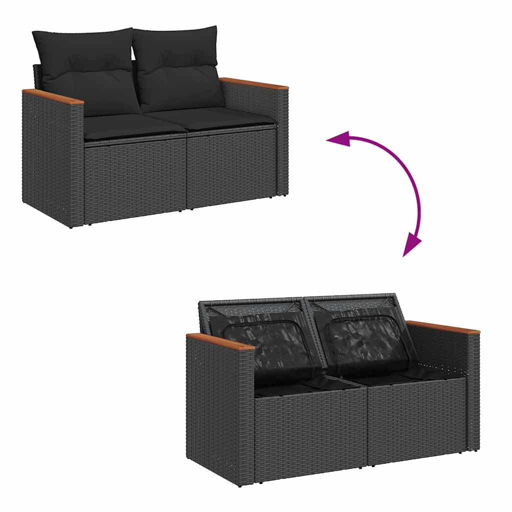 8-tlg. Garten-Sofagarnitur mit Kissen Schwarz Poly Rattan