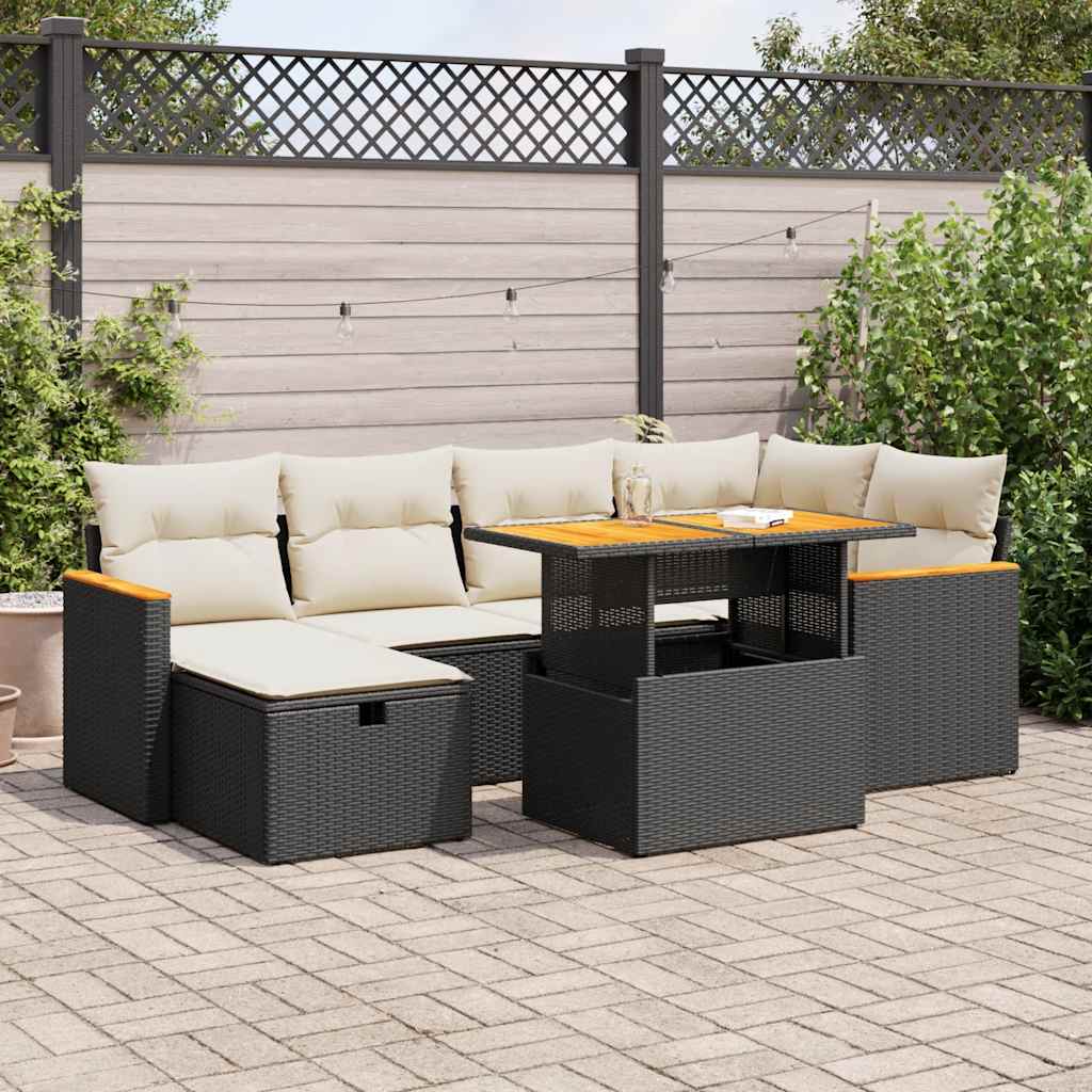 8-tlg. Garten-Sofagarnitur mit Kissen Schwarz Poly Rattan