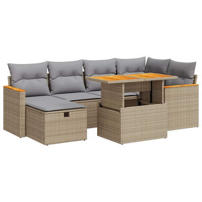 8-tlg. Garten-Sofagarnitur mit Kissen Beige Poly Rattan