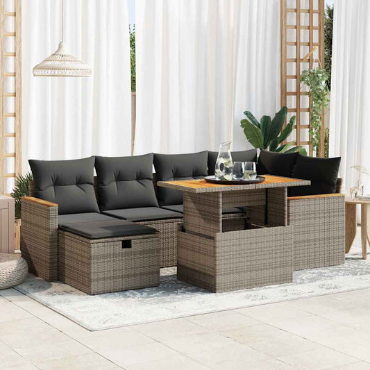 8-tlg. Garten-Sofagarnitur mit Kissen Grau Poly Rattan