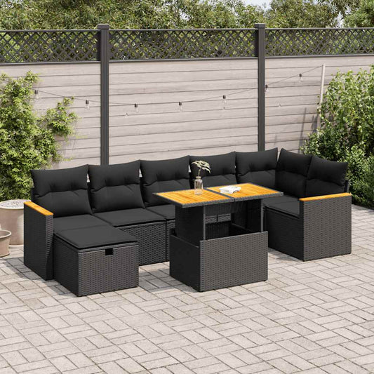 5-tlg. Garten-Sofagarnitur mit Kissen Schwarz Poly Rattan