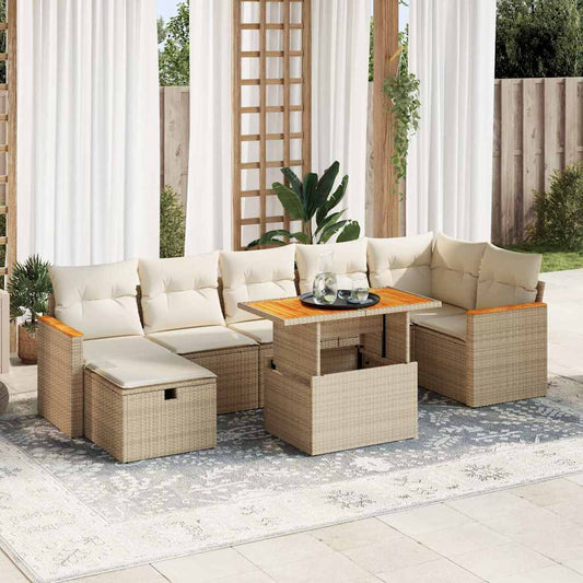 5-tlg. Garten-Sofagarnitur mit Kissen Beige Poly Rattan