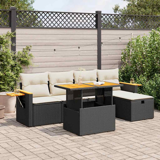 6-tlg. Garten-Sofagarnitur mit Kissen Schwarz Poly Rattan