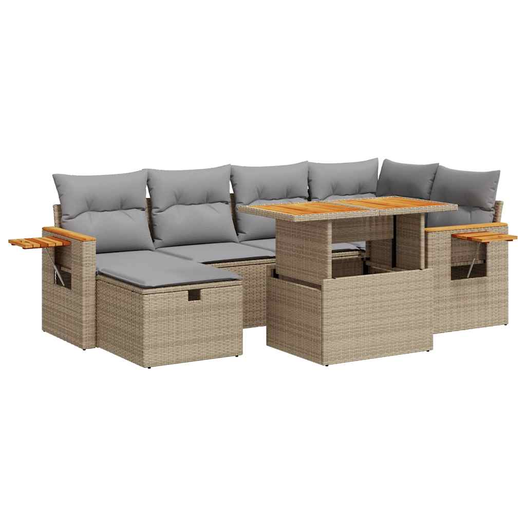 8-tlg. Garten-Sofagarnitur mit Kissen Beige Poly Rattan