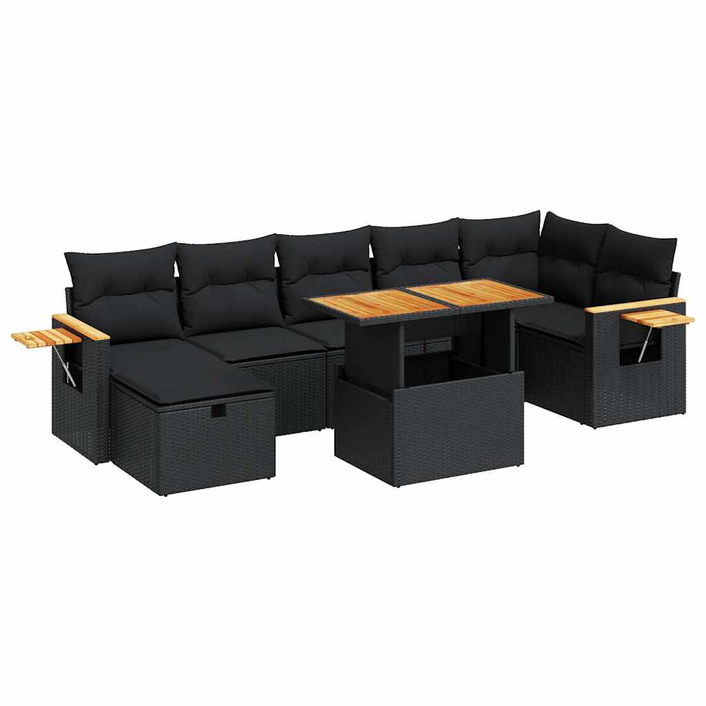 5-tlg. Garten-Sofagarnitur mit Kissen Schwarz Poly Rattan