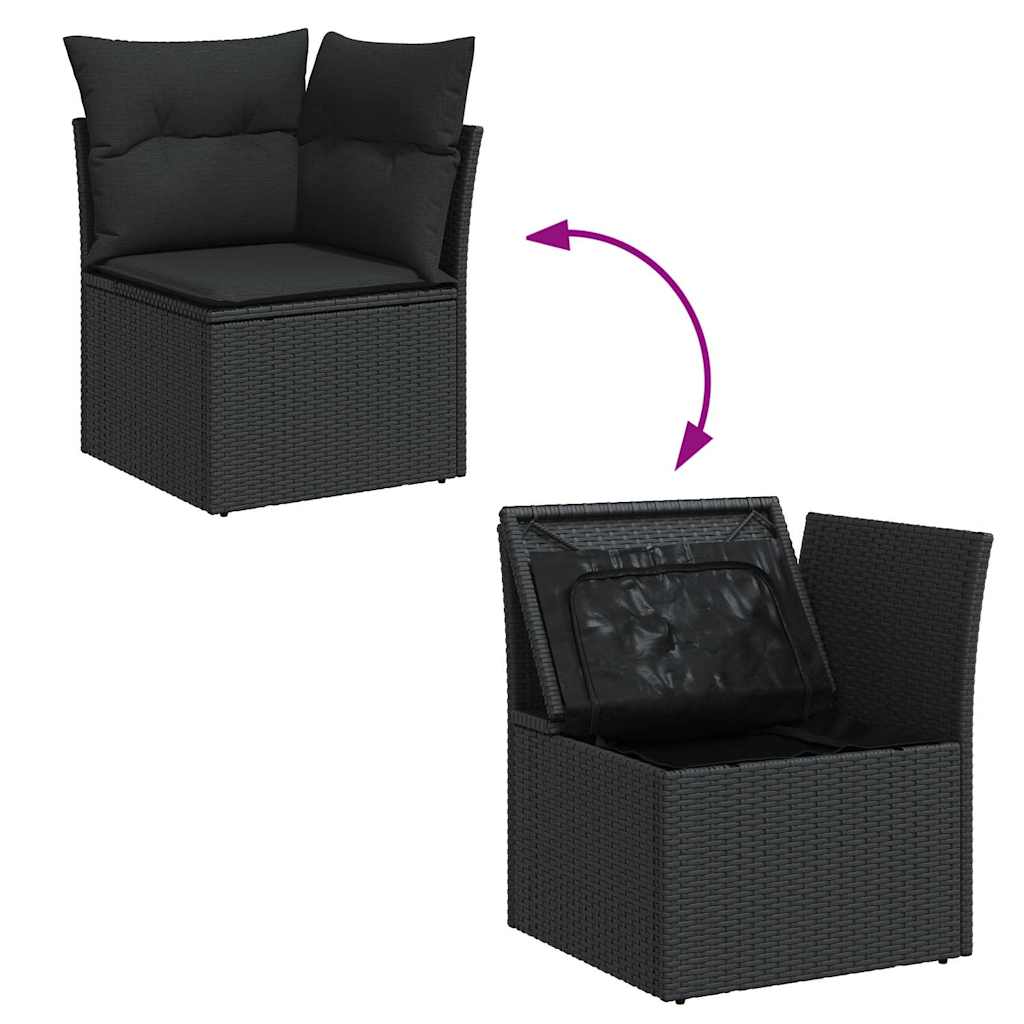 5-tlg. Garten-Sofagarnitur mit Kissen Schwarz Poly Rattan