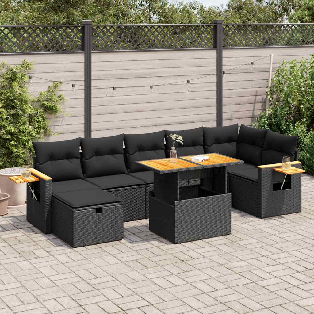 5-tlg. Garten-Sofagarnitur mit Kissen Schwarz Poly Rattan