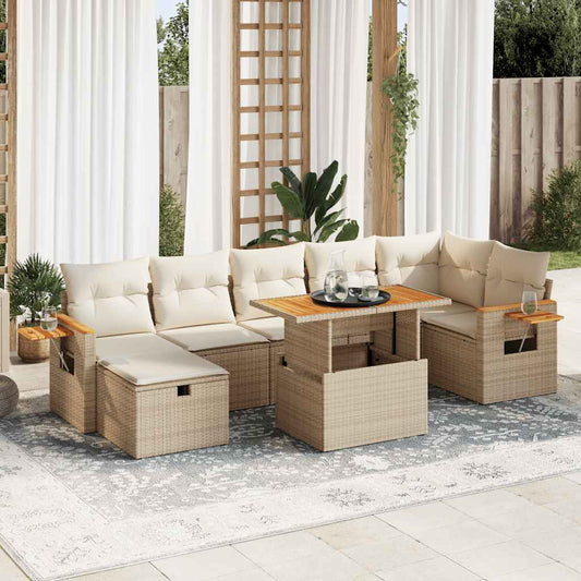 5-tlg. Garten-Sofagarnitur mit Kissen Beige Poly Rattan